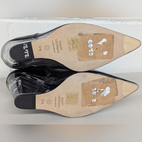 new 5.5 Stuart Weitzman Lucite 105mm Ankle Boots - Black pointed toe clear heel - Picture 11 of 12